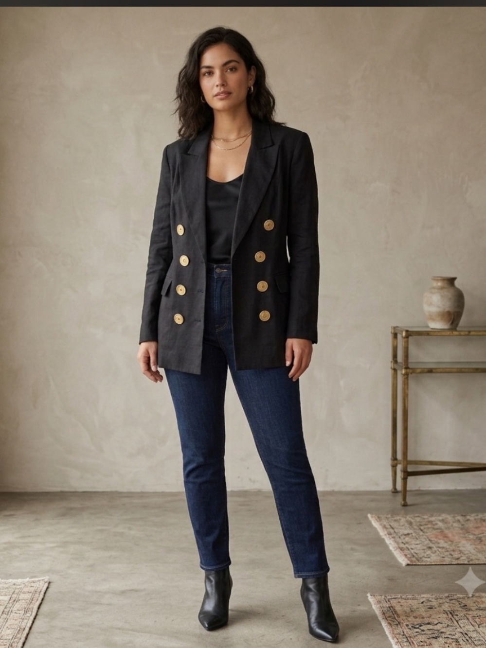 Vintage Express Blazer Double Breasted Gold Buttons Black USA Made Size M/2
